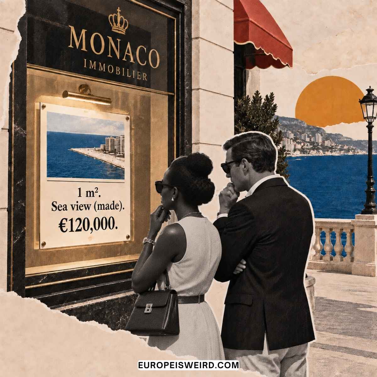 couple reading monaco real estate price in window