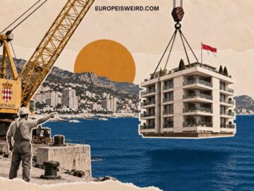 crane lowering apartment building into sea monaco