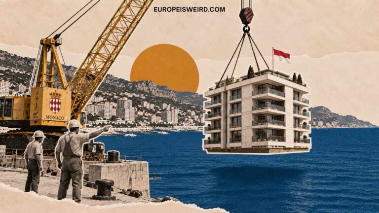 crane lowering apartment building into sea monaco