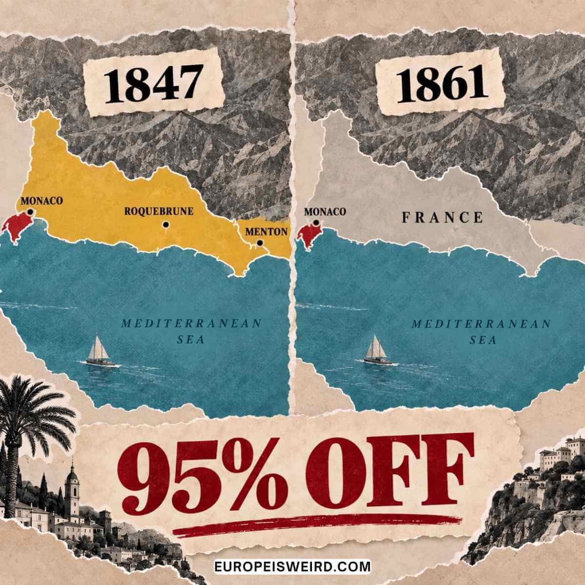 old and new map of monaco 1847 and 1861