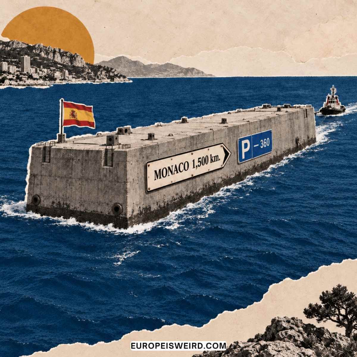 tugboat towing concrete breakwater to monaco