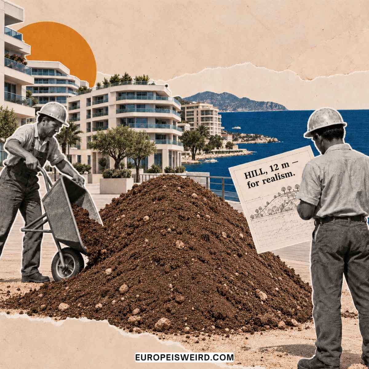 workers building artificial hill in mareterra